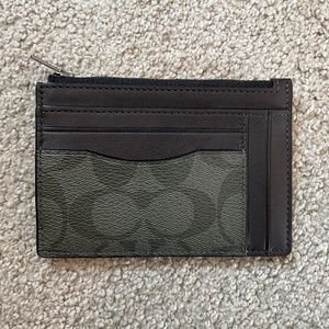 Coach Zip-Top Card Case in Brown and Olive Green